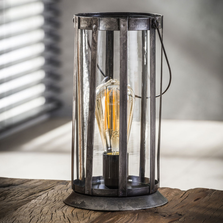 Lampe de table vintage en métal gris ancien Lily