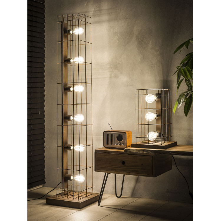 Lampe de table vintage en métal couleur rouille 3 lampes Elena