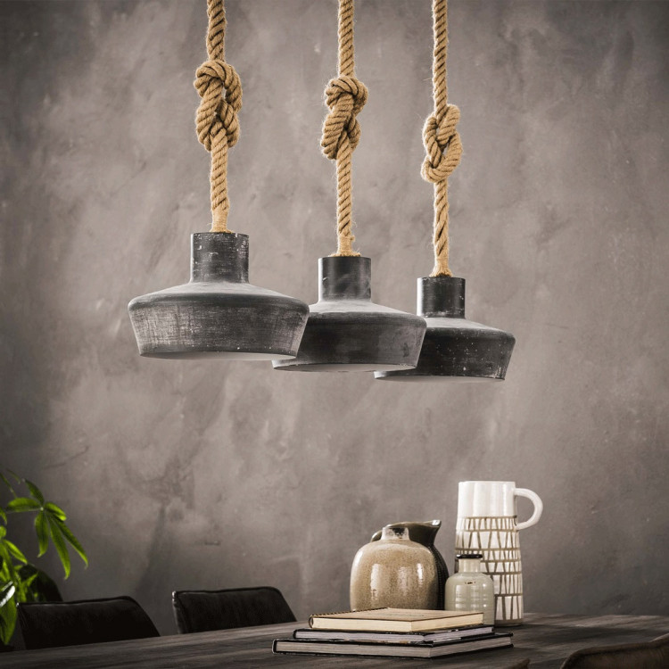 Suspension industrielle en métal gris 3 lampes Ø 28 cm Olivia