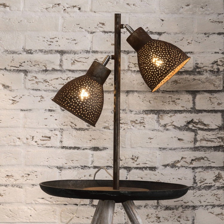 Lampe de table industrielle en métal brun 2 lampes Imane