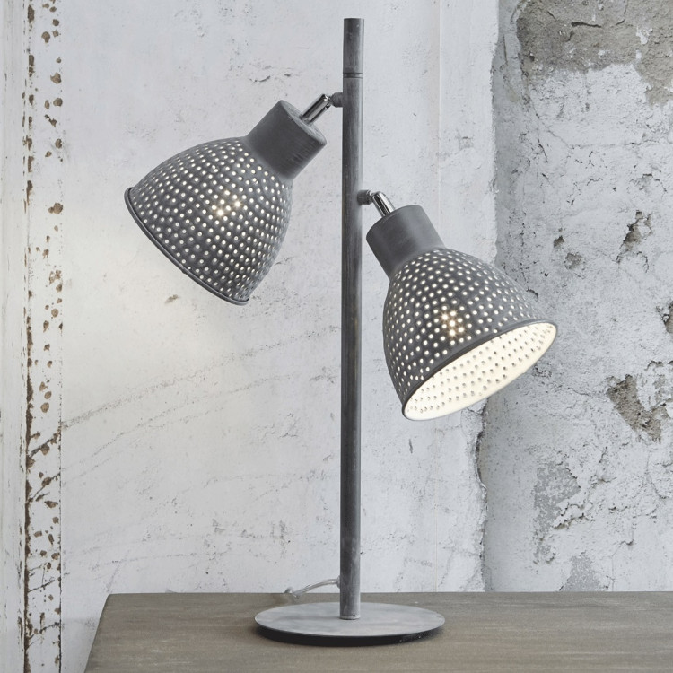 Lampe de table industrielle en métal gris 2 lampes Imane