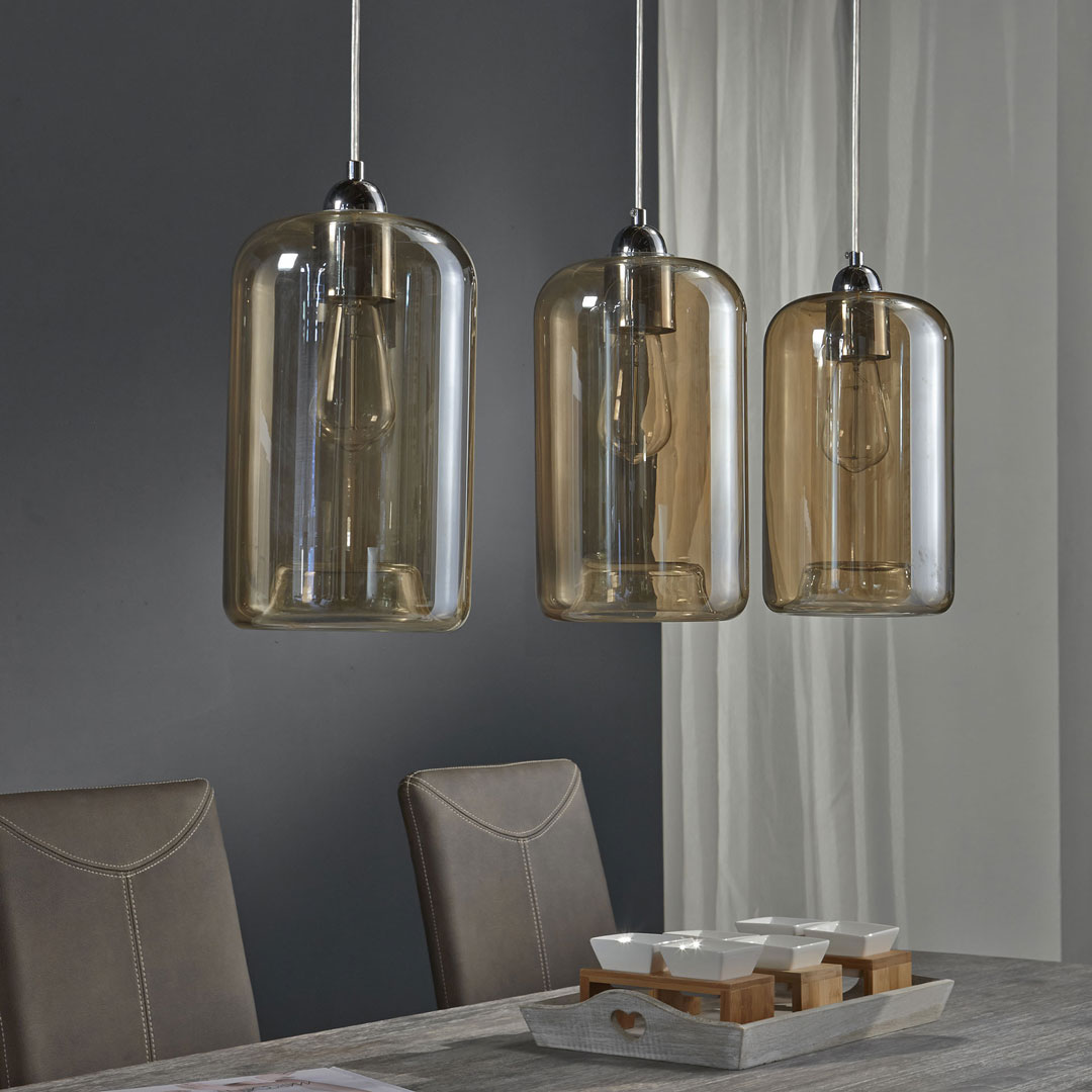 Suspension design en verre ambré 3 lampes Ø 18 cm Elise Matelpro