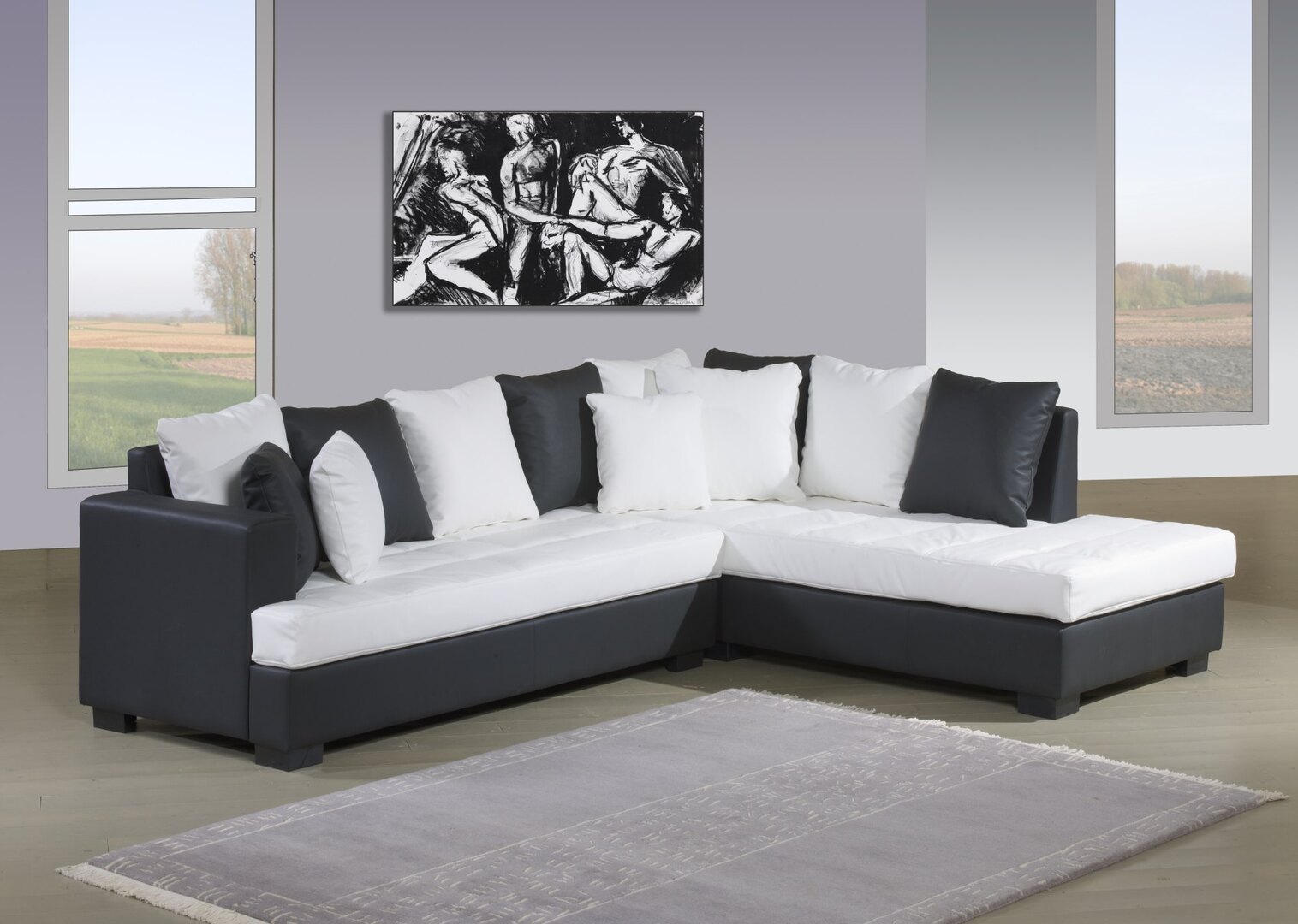 Canape D Angle Genoa2 Blanc Noir Matelpro