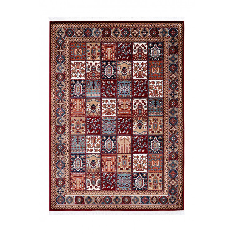 Tapis style oriental rouge avec franges Nain