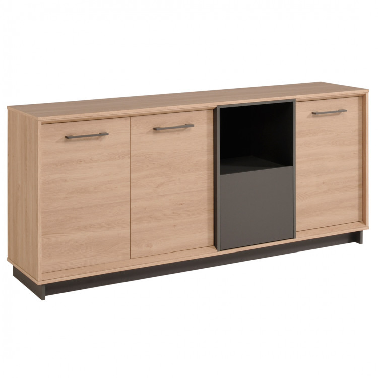 Buffet/bahut contemporain chêne clair/gris Becca