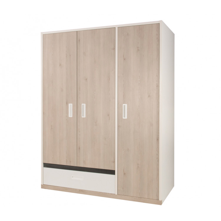 Armoire enfant contemporaine 3 portes blanche/pin blanchi Opus