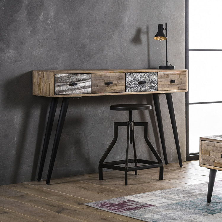 Console scandinave en teck recyclé avec piétement en métal Sandrine