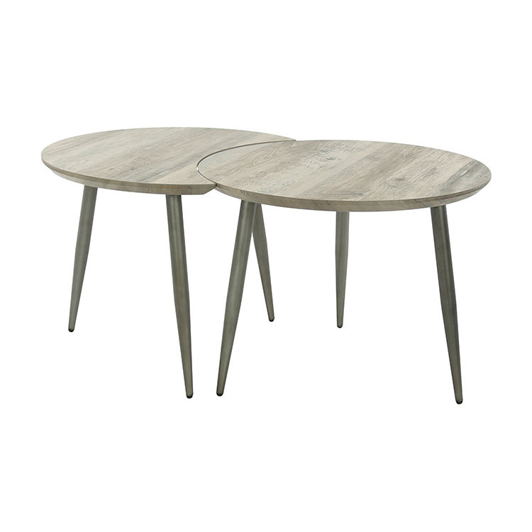 Ensemble de 2 tables basses vintage en bois foncé Hugo