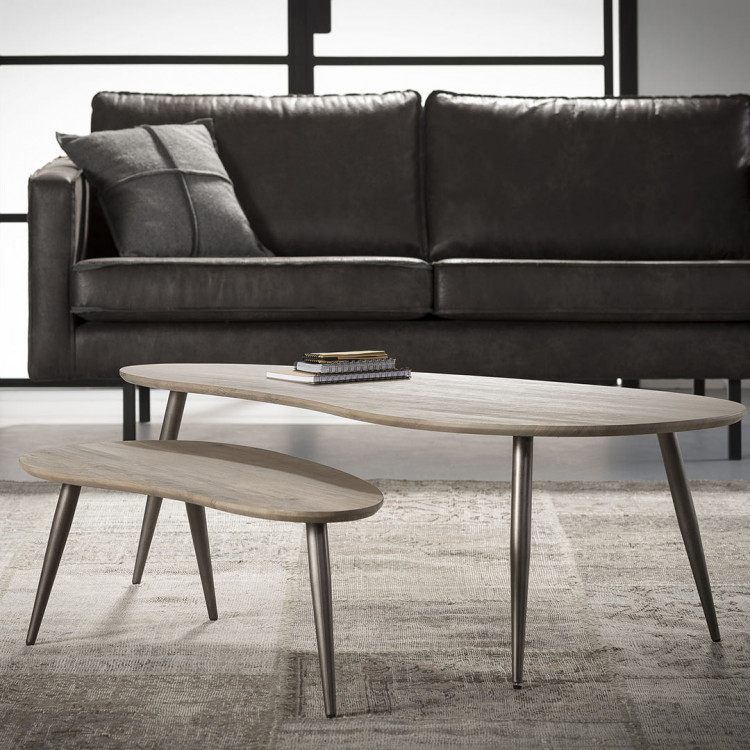 Ensemble de 2 tables basses vintage en bois foncé Zoé