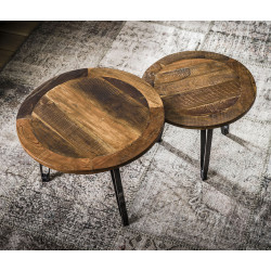 Ensemble de tables basses industrielles en bois et piétement en acier Blandine
