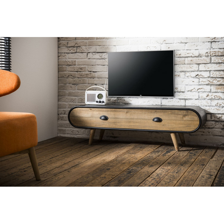 Meuble TV scandinave en bois et métal noir Germain