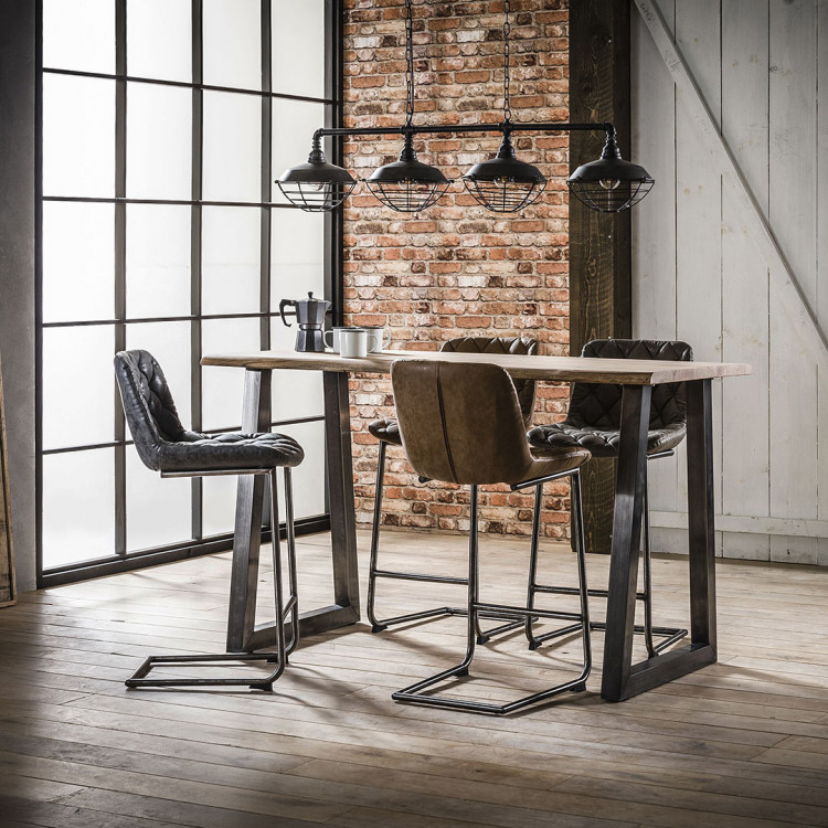 Table de bar vintage en bois massif avec piétement en acier Louise