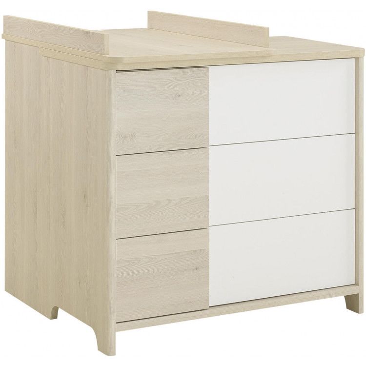 Commode à langer contemporaine chêne clair/blanc Michka