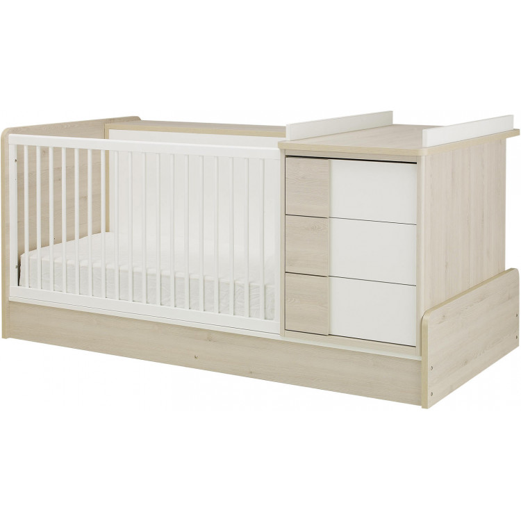 Lit combiné bébé évolutif contemporain chêne clair/blanc Michka