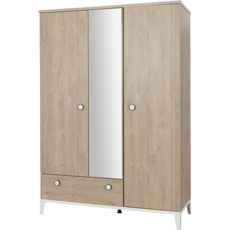 Armoire enfant contemporaine 3 portes chêne clair Manuella