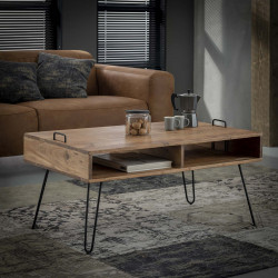 Table de salon industrielle en acacia massif Youna