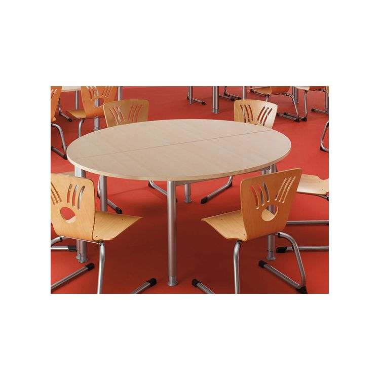 Table d'extension demi-ronde métal argenté et bois chêne moyen Dallas I