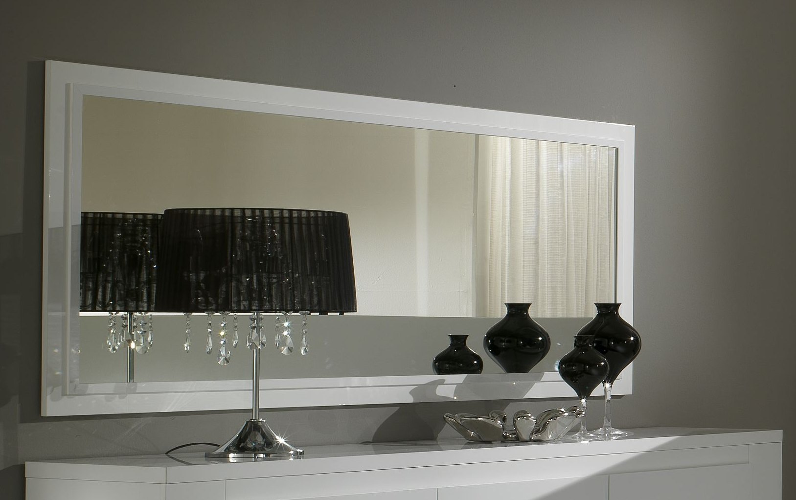 Miroir rectangulaire de salle à manger laqué blanc Diva