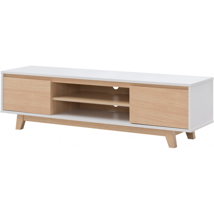 Meuble TV scandinave chêne clair/blanc Helga