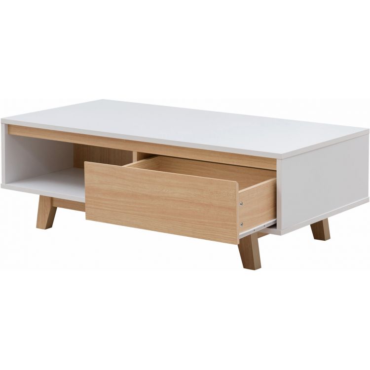 Table basse scandinave chêne clair/blanc Helga
