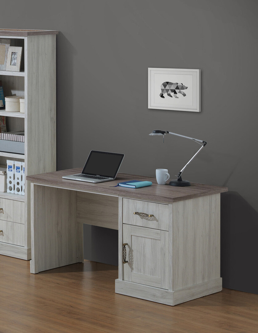 Bureau enfant avec rangement contemporain blanc/chêne Opale