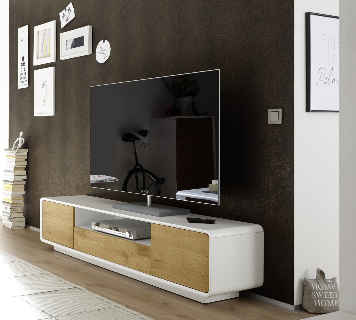  Meuble  TV  moderne  ch ne  blanc Jenaro Matelpro