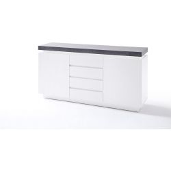 Buffet/bahut moderne blanc mat/béton 150 cm Romane