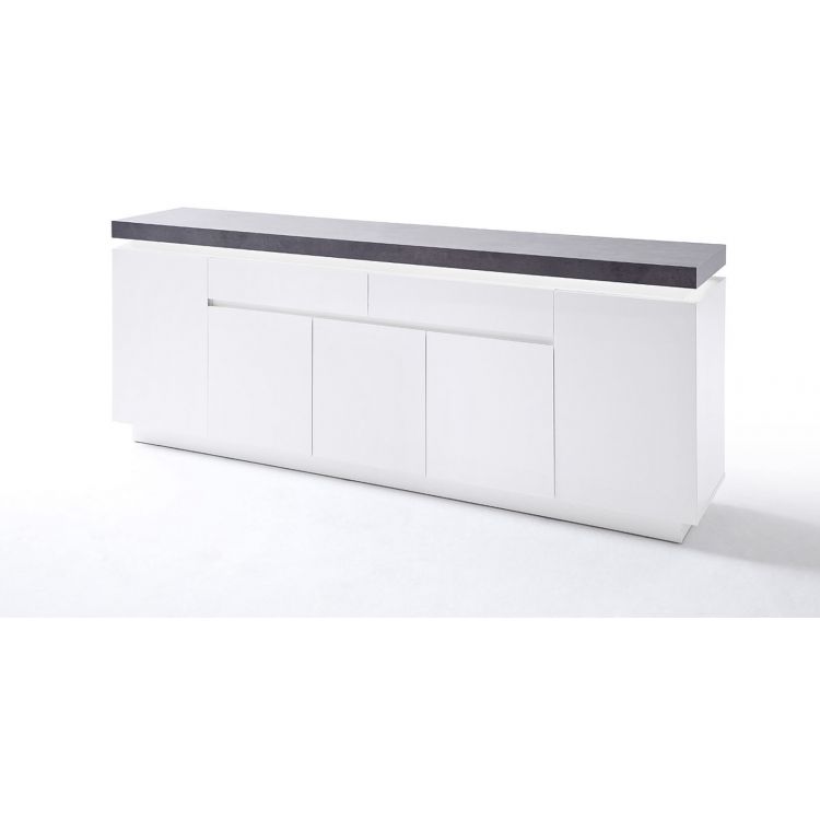 Buffet/bahut moderne blanc mat/béton 200 cm Romane