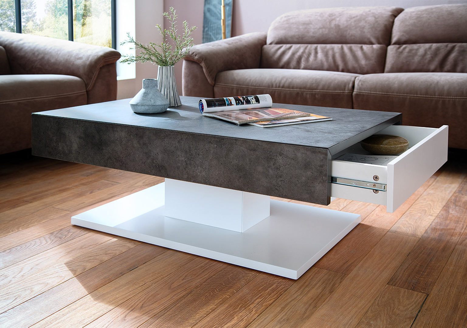 Table basse moderne blanc/béton Houria Matelpro