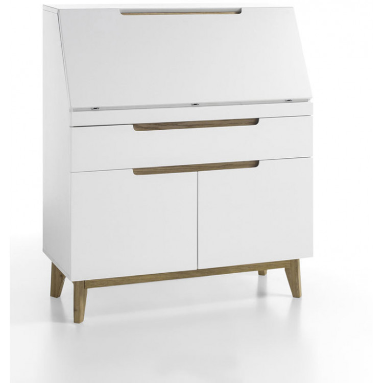 Bureau secrétaire scandinave blanc/chêne Amodeo