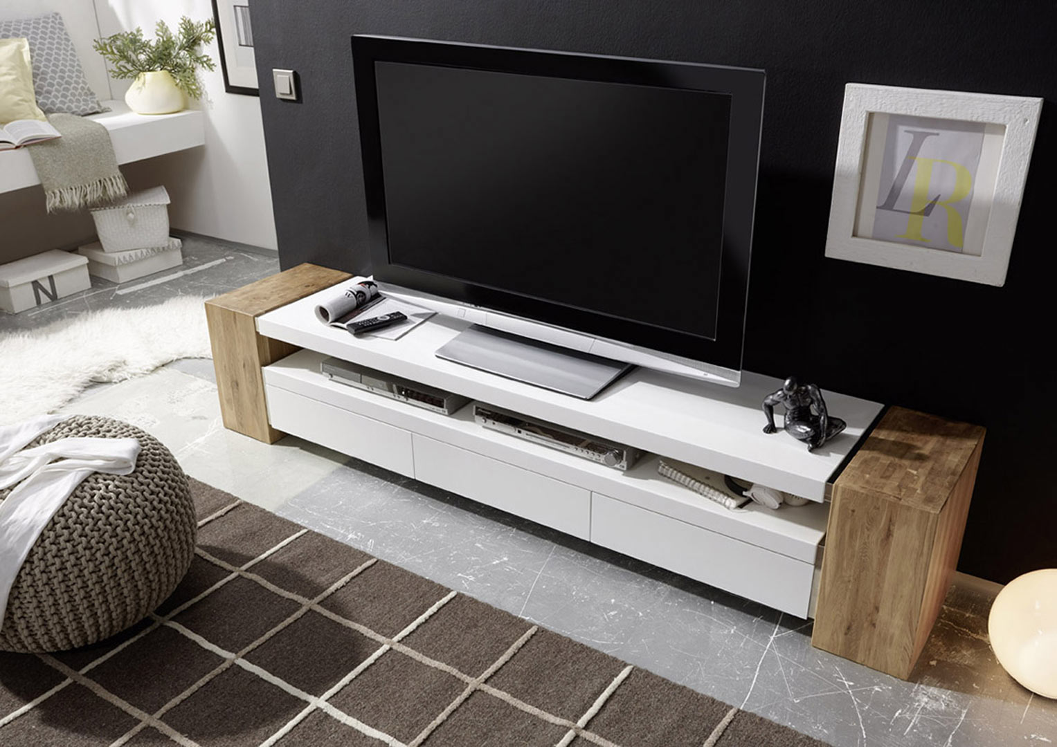  Meuble  tv  moderne  blanc mat ch ne  Jedusor Matelpro