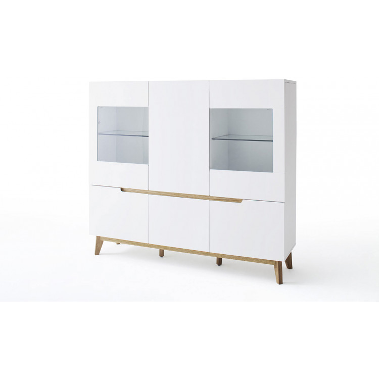 Vaisselier/argentier scandinave 155 cm blanc/chêne Amodeo