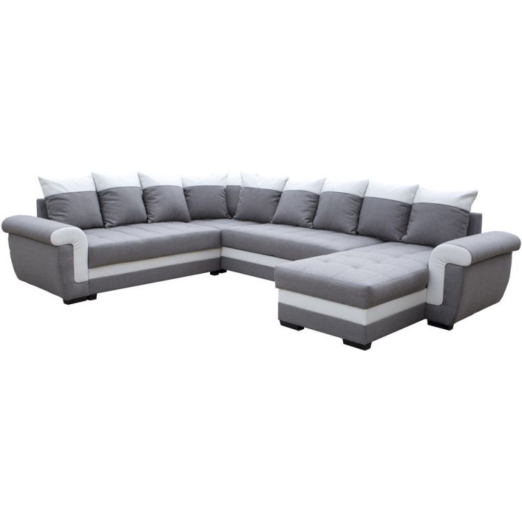 Canapé d'angle panoramique moderne en tissu gris Iseult