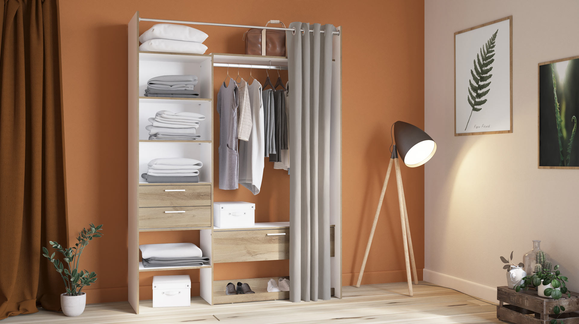 Dressing extensible moderne chêne clair/blanc Matelpro