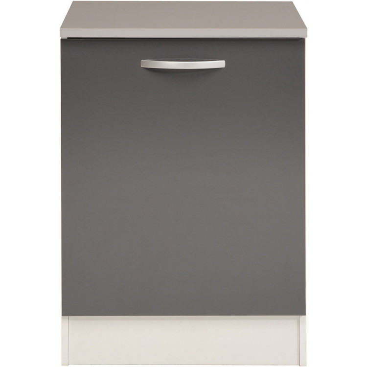 Meuble bas de cuisine contemporain 60 cm 1 porte blanc/gris brillant Romaric