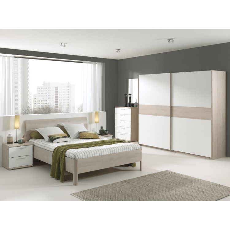 Chambre adulte contemporaine chêne/blanc Square