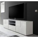 Meuble TV moderne181 cm laqué blanc brillant Milenor