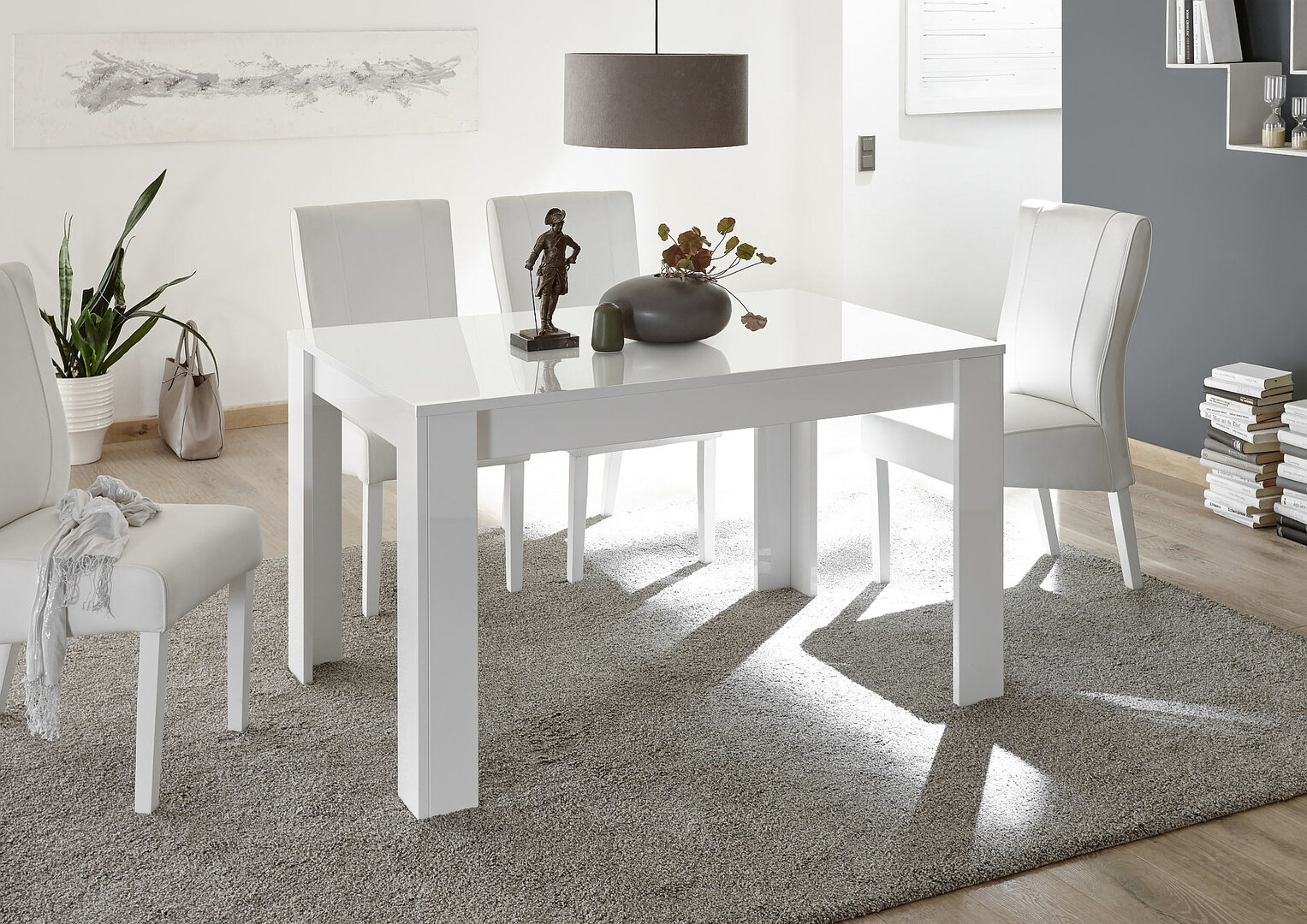 Table de salle à manger extensible, couleur blanc brillant