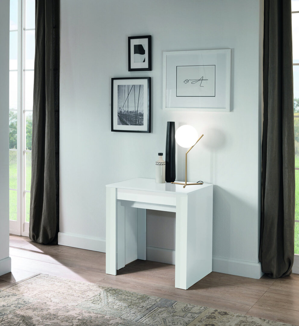 Console design ultra-tendance au meilleur prix, Console extensible Design  BALTO avec tables dépliables/chaises intégrées Blanc Mat/Structure Blanc