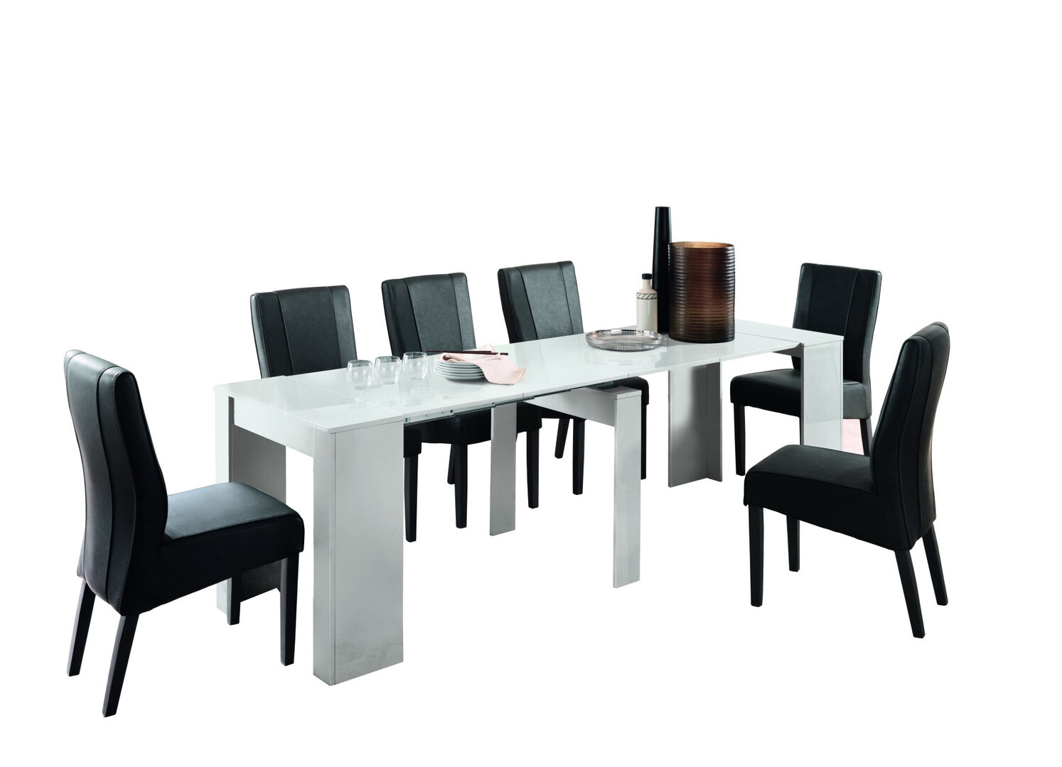 Console design ultra-tendance au meilleur prix, Console extensible Design  BALTO avec tables dépliables/chaises intégrées Blanc Mat/Structure Blanc