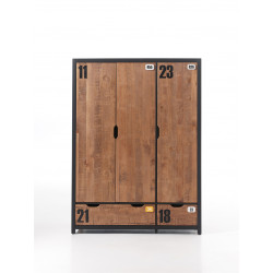 Armoire industrielle 148 cm pin massif miel doré/noir Iberis