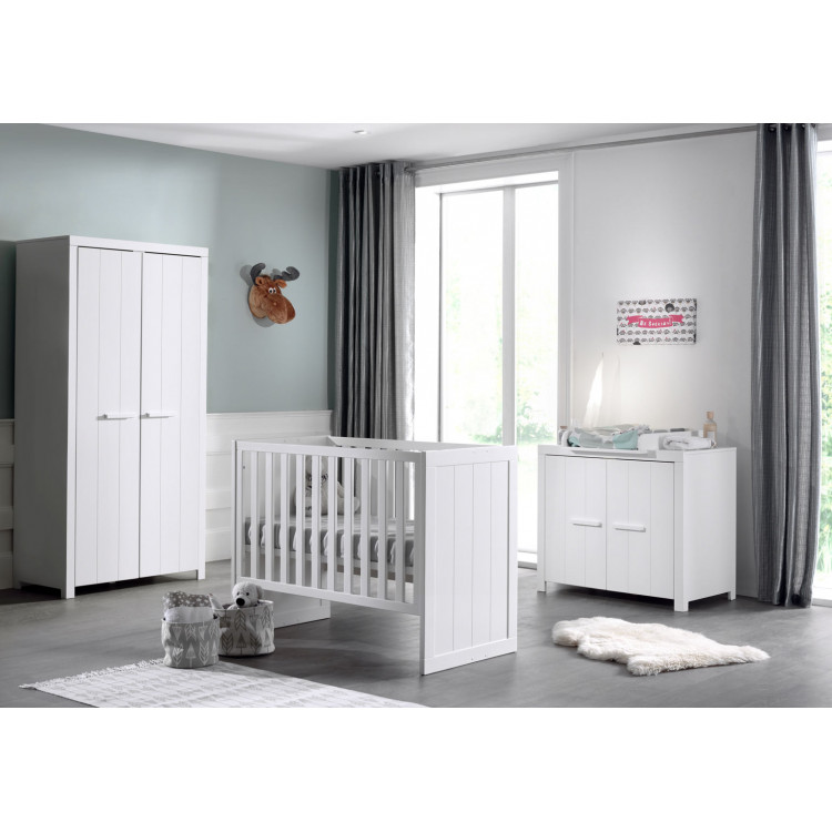 Chambre bébé contemporaine MDF et pin massif laqué blanc Ulrick