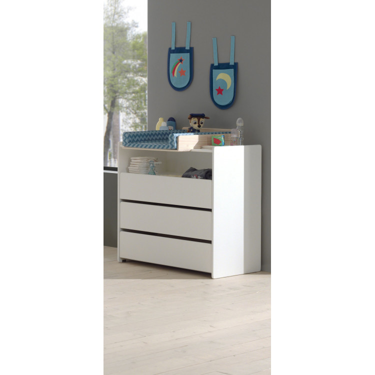Idimex - Commode enfant 3 tiroirs en pin massif lasuré blanc - Design Idimex - Commode enfant 3 tiroirs en pin massif lasuré blanc - Design