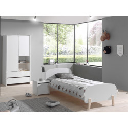 Chambre enfant scandinave pin massif blanc laqué Junior