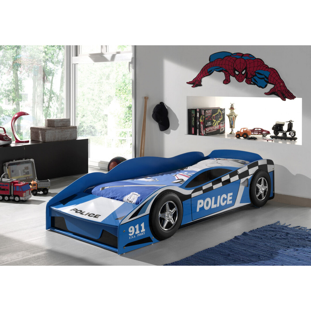 Lit voiture enfant moderne bleu Bolide | Matelpro