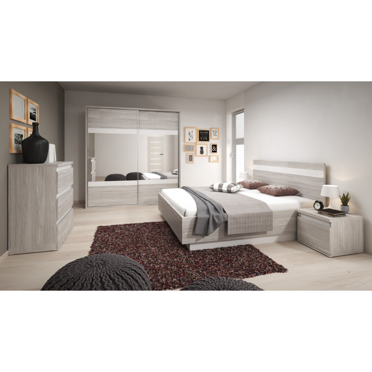 Chambre adulte contemporaine chêne clair/blanc Josiane