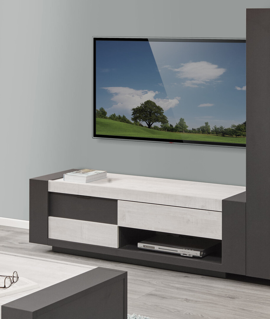  Meuble  TV  moderne  ch ne  clair graphite Mikie Matelpro