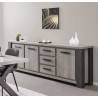 Buffet/bahut contemporain 248 cm chêne clair/chêne noir Ariane