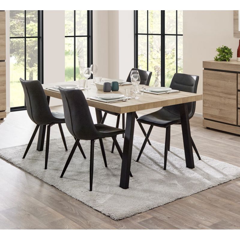 Table de salle à manger extensible contemporaine coloris chêne Yannick