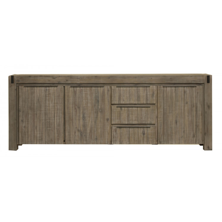 Buffet/bahut contemporain 230 cm bois massif gris brumeux Kalija